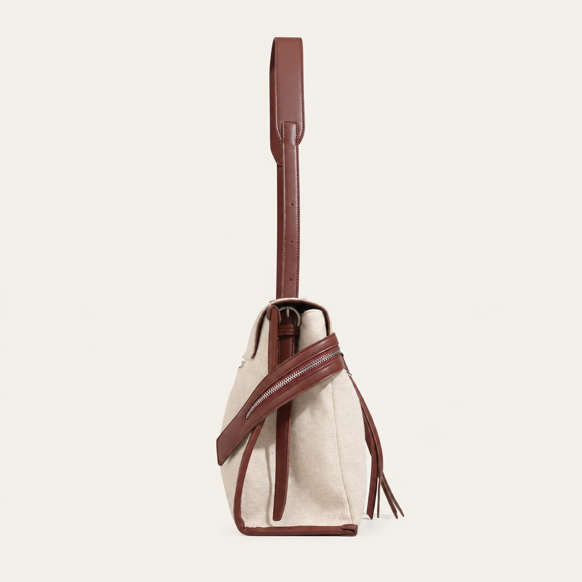 Ivory Canvas Zip Shoulder Bag