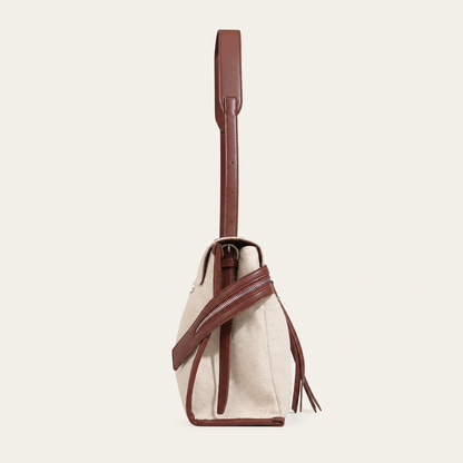 Ivory Canvas Zip Shoulder Bag
