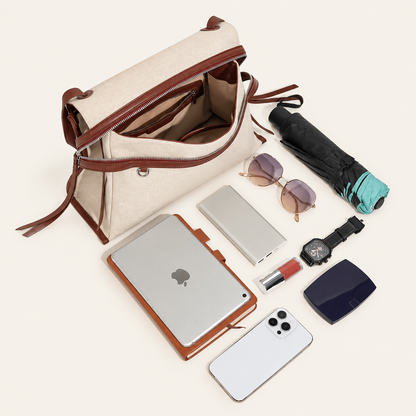 Ivory Canvas Zip Shoulder Bag