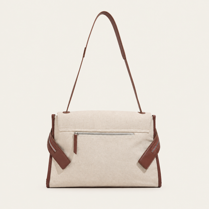 Ivory Canvas Zip Shoulder Bag