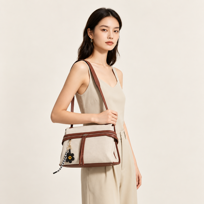Ivory Canvas Zip Shoulder Bag