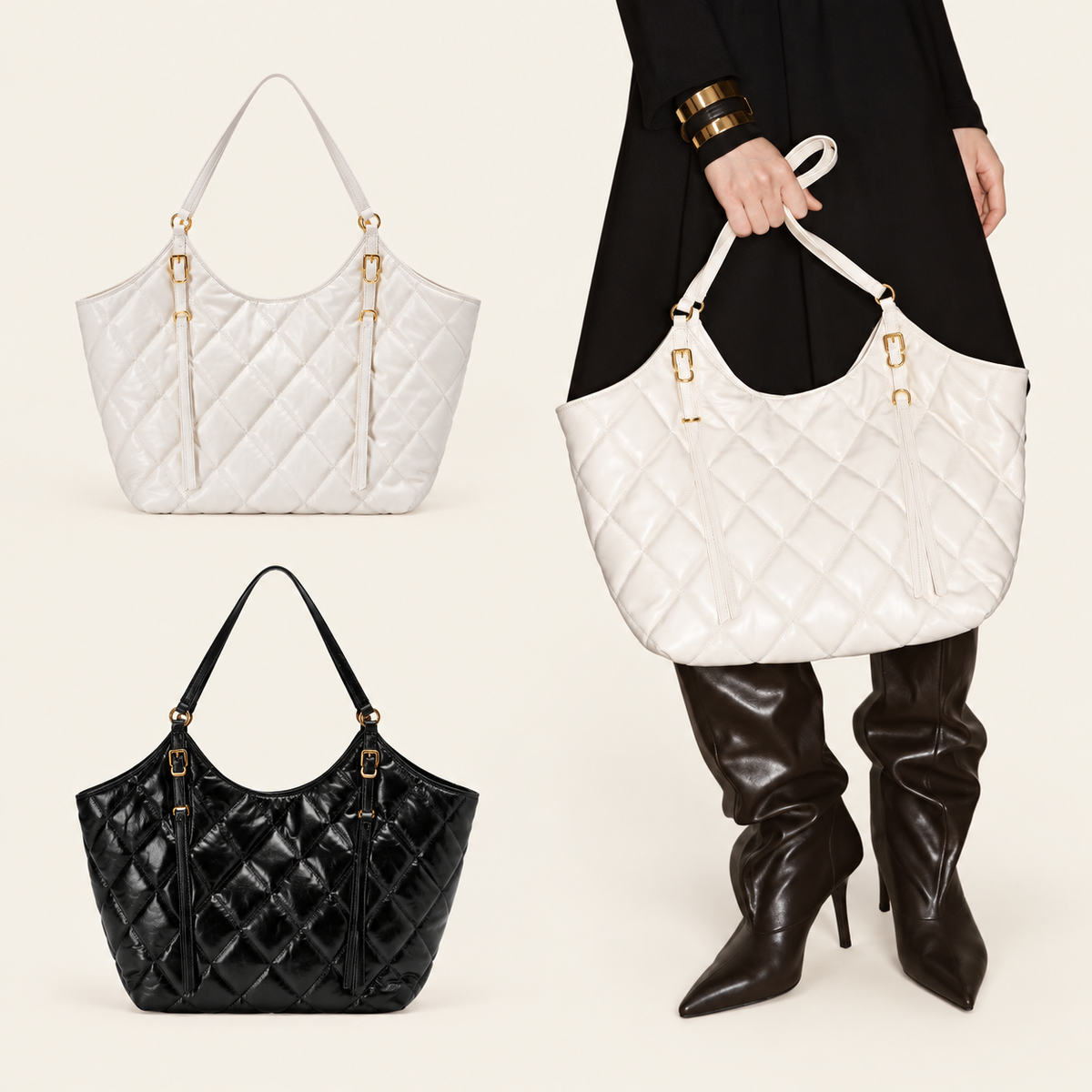 Glossy Quilted Tote Bag