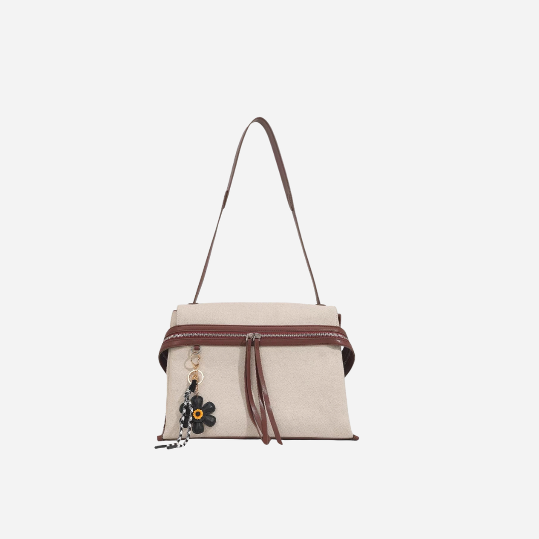 Ivory Canvas Zip Shoulder Bag